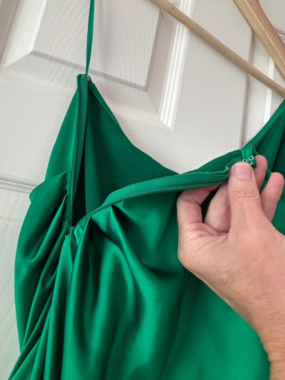 Express One-Shoulder Green Satin Blouse - Picture 7 of 10